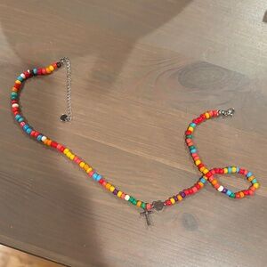Colorful Beaded Necklace with Cross Charm and L